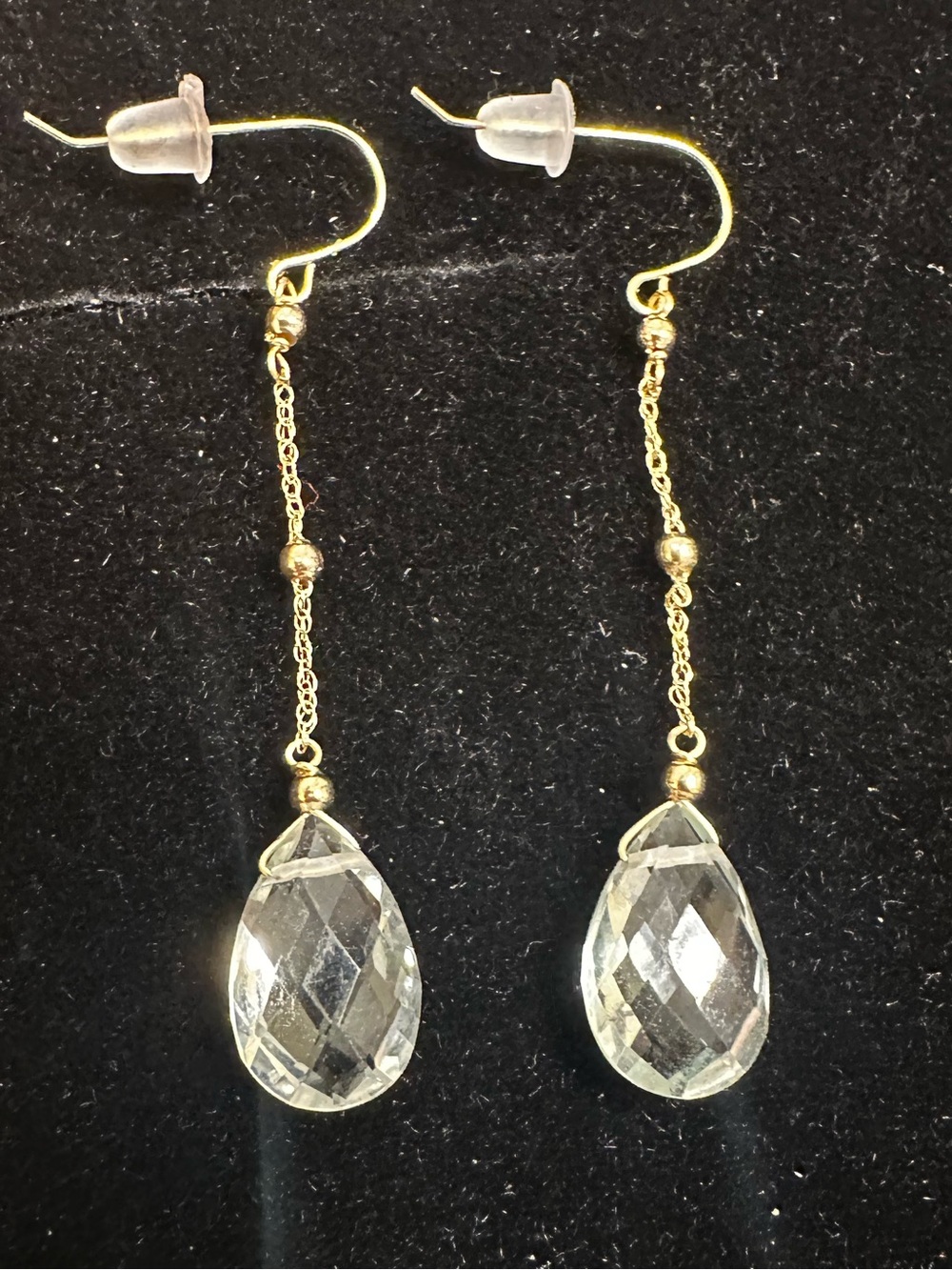 New 14K Solid Gold Earrings long dangle solid 14K gold green amethyst earrings - Picture 5 of 5